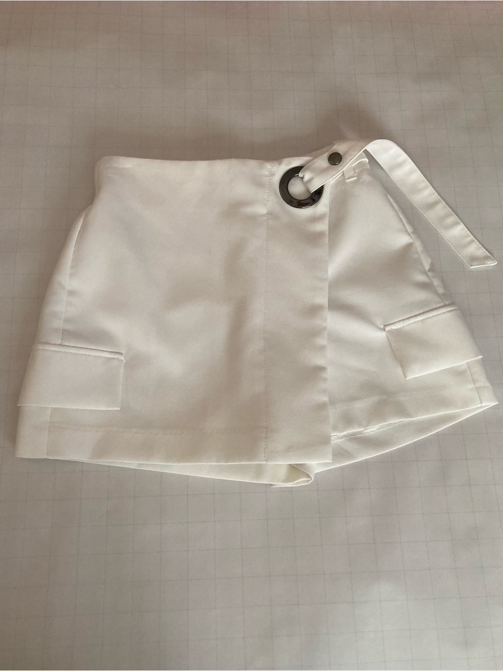 White High-Waist Wrap Skort with Grommet Tie